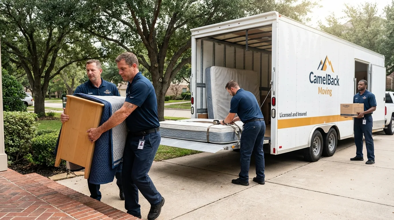 Crew loading residential truck for cross-state move from Lewisville, NC