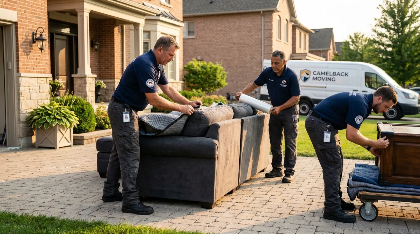 Large estate moving crew wrapping furniture in Lewisville, NC