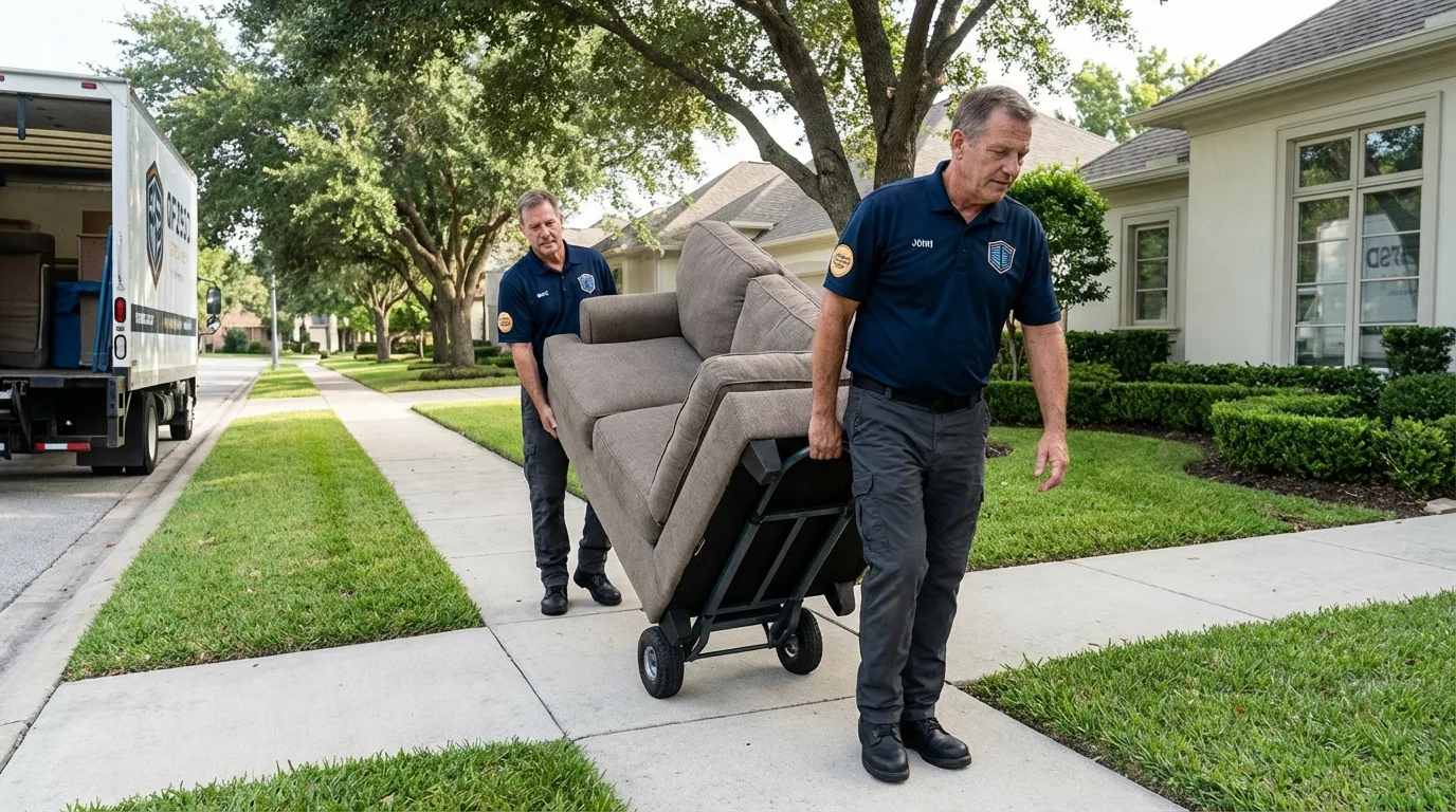 Local residential moving crew loading furniture in Lewisville, NC