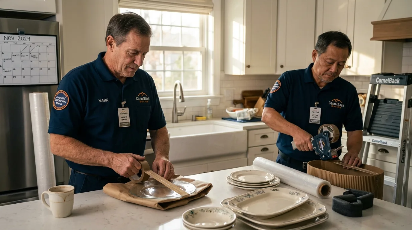 Professional crew packing kitchen dishware in Lewisville, NC